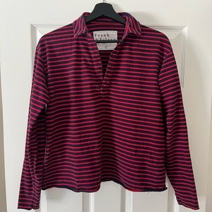 Frank & Eileen heritage jersey patrick popover sweater  small navy red stripe